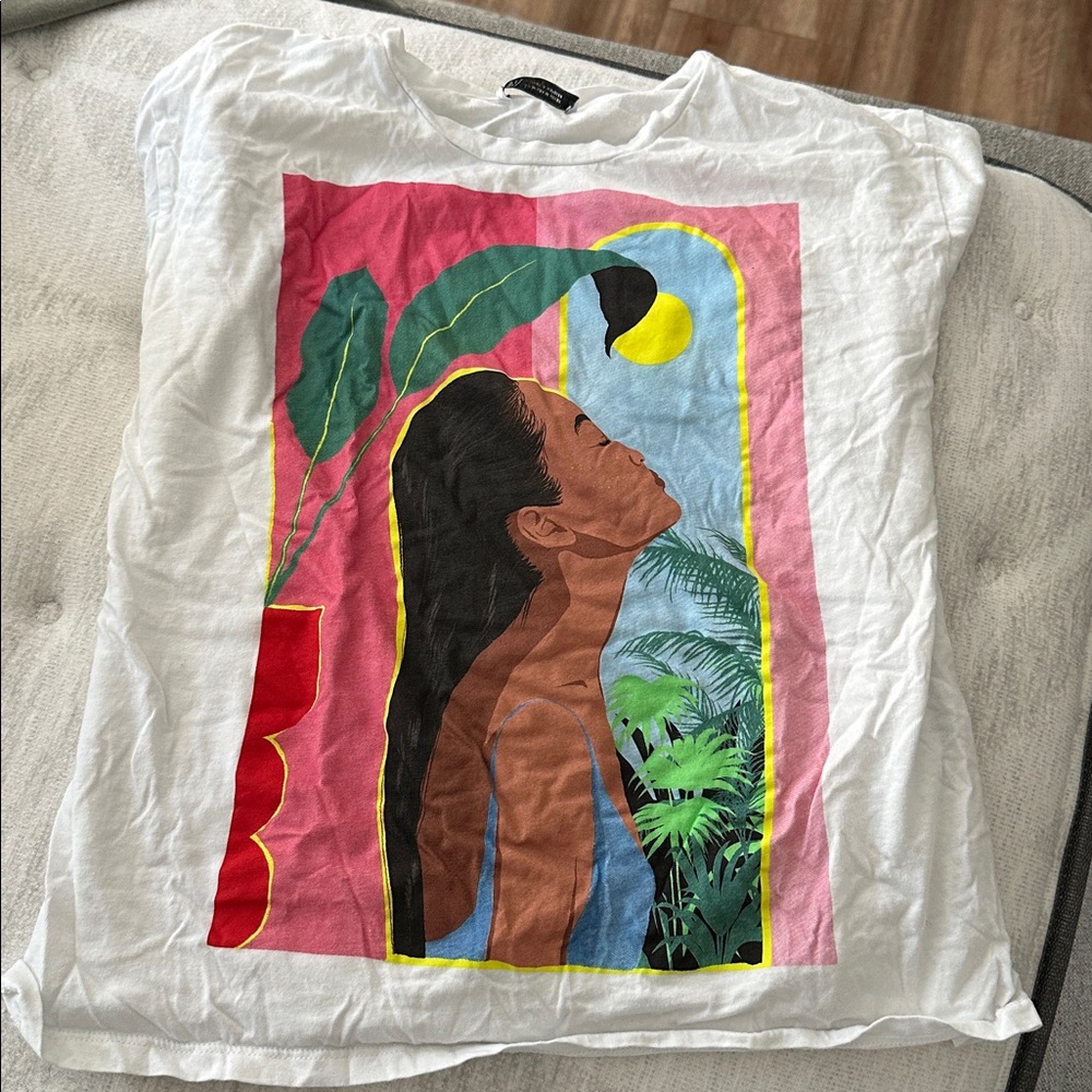 Zara White Tee with Colorful Graphic